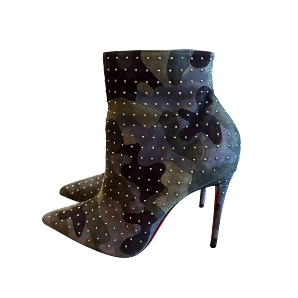 Christian Louboutin Suede Camouflage So Kate Booty Plume 100 Boots EU 37 US 7